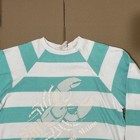 VTG Maine Lobster Puffy Graphic L Sweatshirt Striped 90s USA Blue White Tourism - Picture 6 of 8